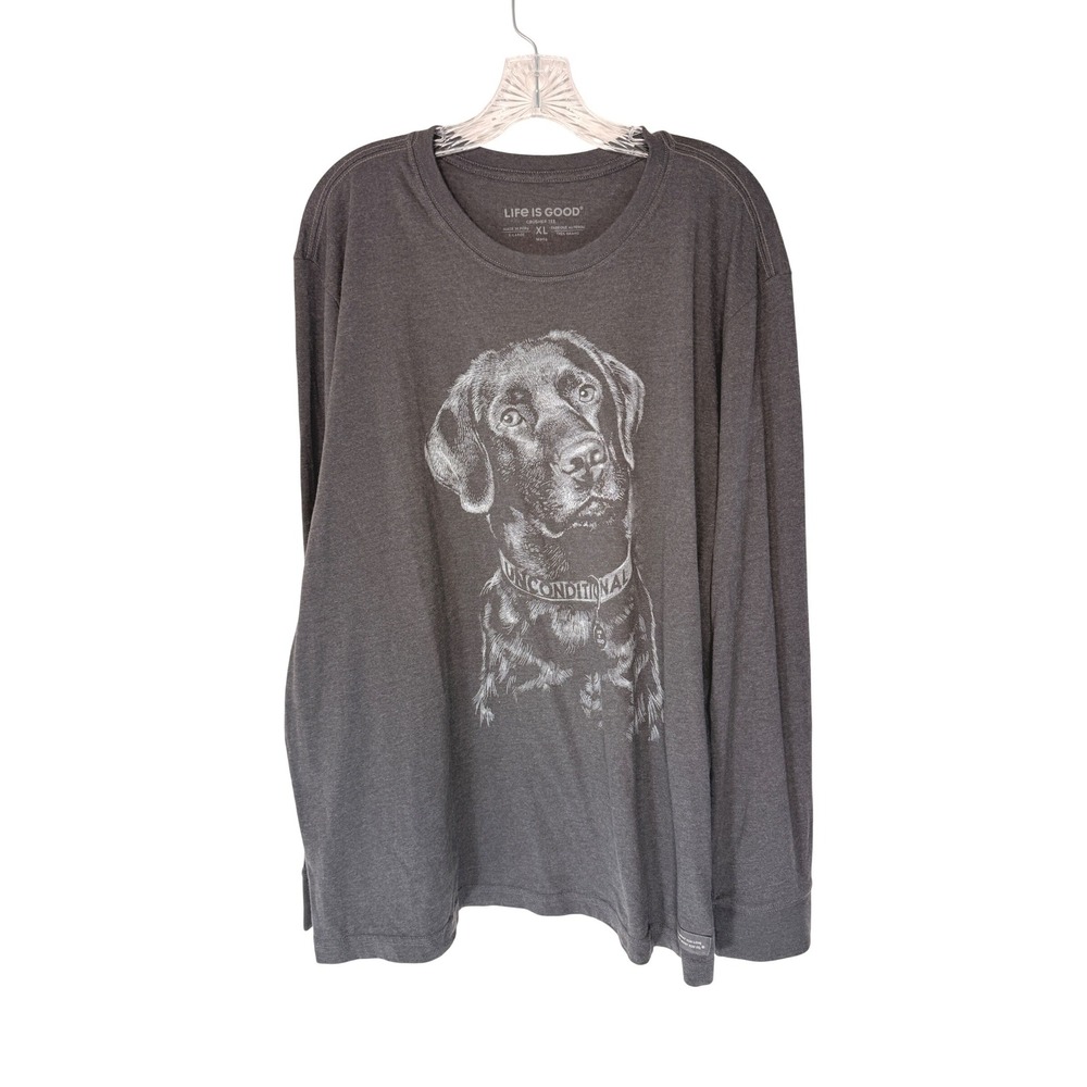 Life is Good Black Labrador Crusher Long Sleeve T-Shirt Men's Gray Casual XL